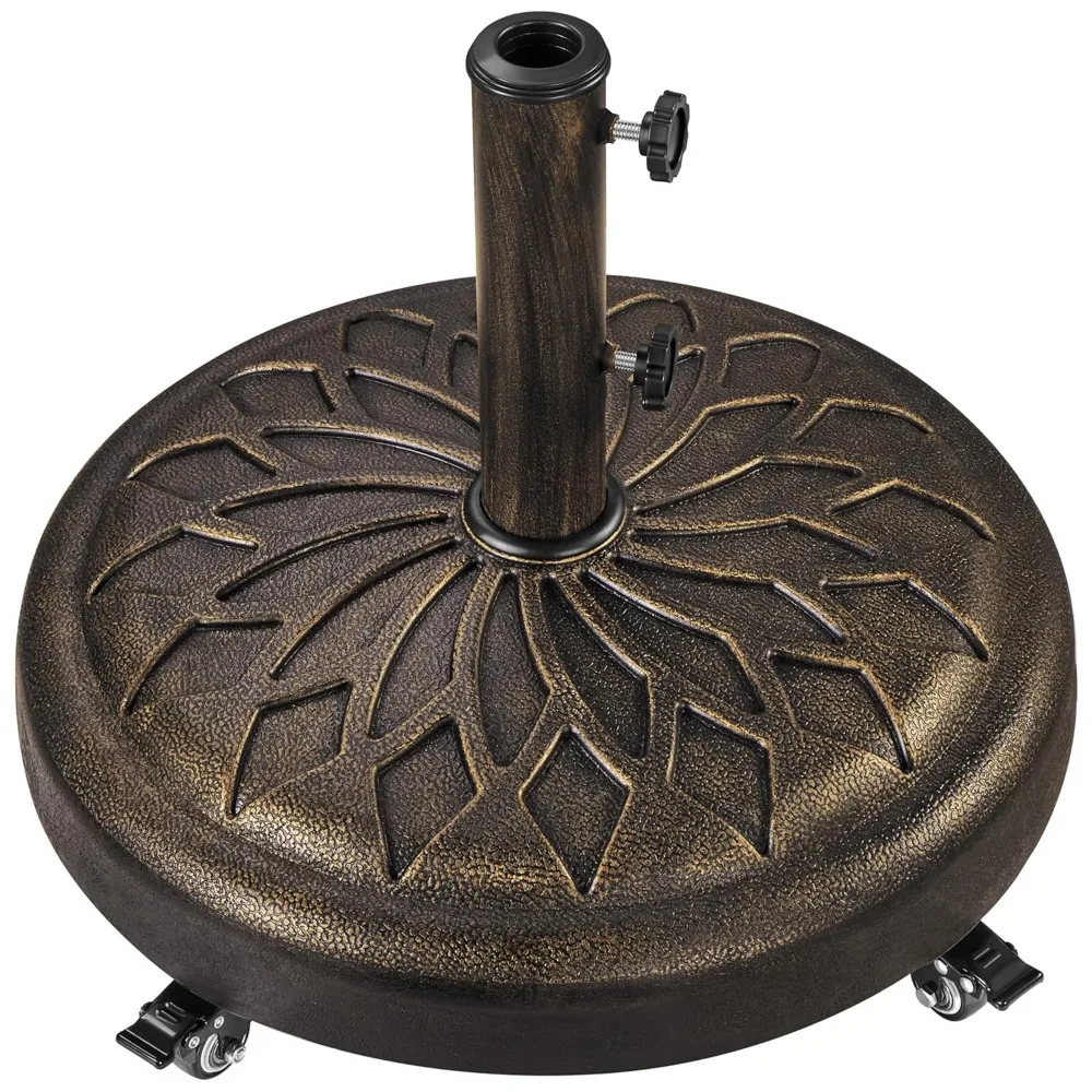

55lbs Heavy Duty Round Umbrella Base with 4 Lockable Rolling Wheels & 2 Knobs, Outdoor Antiqued Umbrella Stand, 20”, Customized