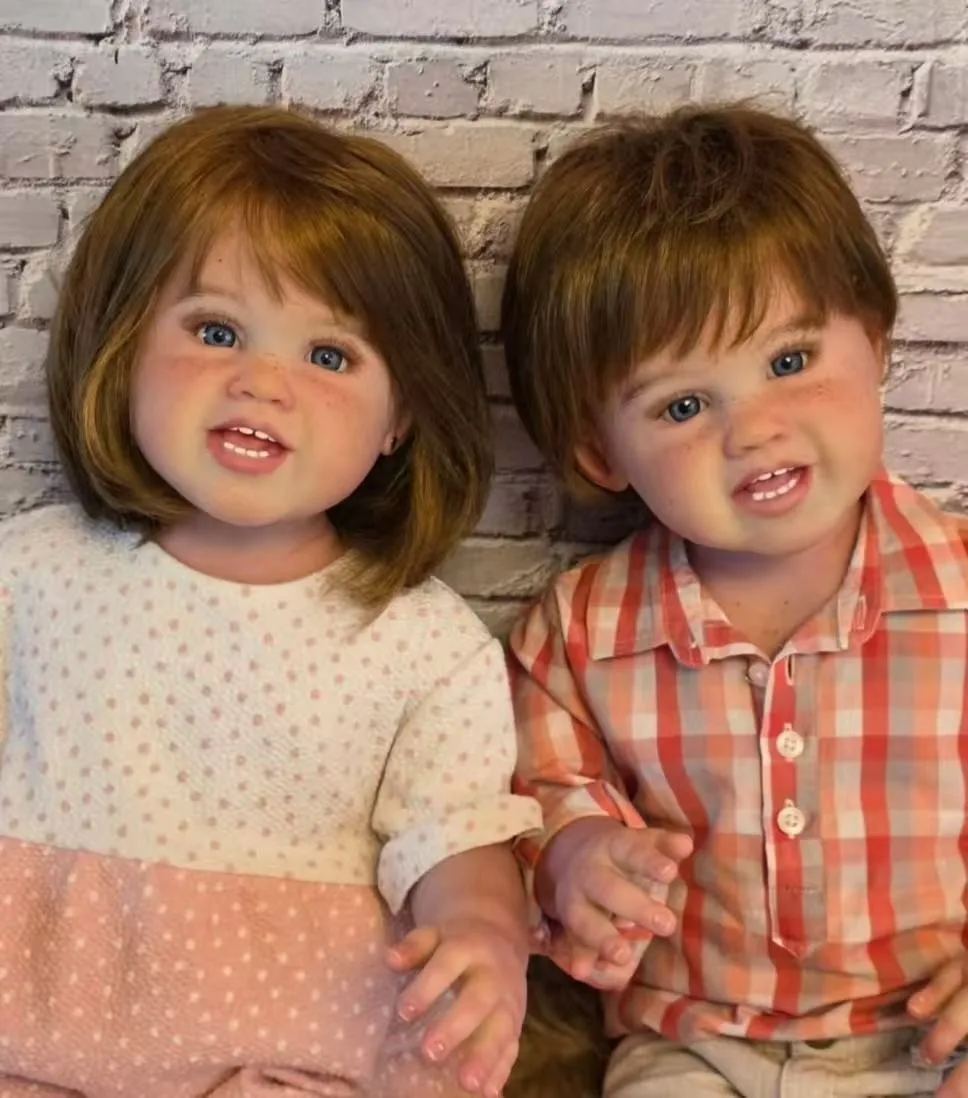 28inch Boy&Girl Twin Reborn Doll Finished Painted Doll Rooted Hair Festival Gift