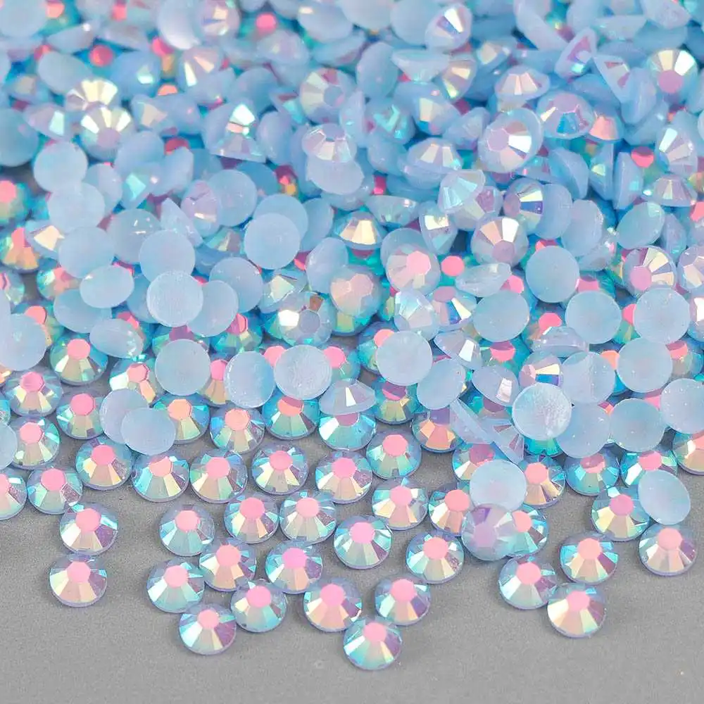 Light Blue AB 2mm,3mm,4mm，5mm，6mm Nail Art Resin Jelly Rhinestone Round Flatback For DIY Nail Art Accessories