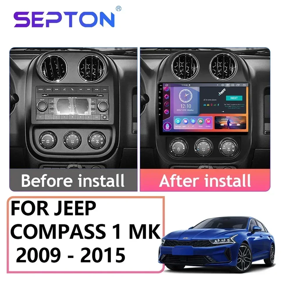 SEPTON Android 12 2Din Radio estéreo de coche para Jeep Compass Patriot 2010-2016 unidad principal reproductor de vídeo Multimedia automático GPS CarPlay 4G