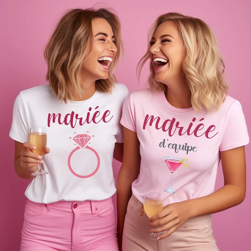 

French Girls EVJF T-shirts Mariee D'equipe Bachelorette Hen Do Party Shirts Bridal Wedding Tops Team Bride Single Farewell Tees