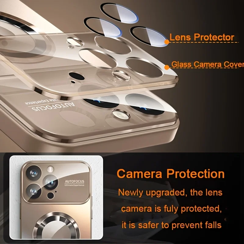 Funda de Lujo de Cristal para Cámara con Carga Magnética Inalámbrica MagSafe para iPhone 17 16 15 14 13 Pro Max Air Plus, Cubierta Antigolpes