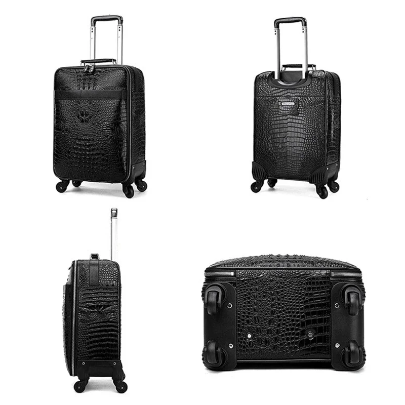 Lederen Koffer Met Alligatorprint Heren Hoofdlaag Koeienhuid Tas Rollende Bagage Set Reistas Cabine Koffers 20 Inch Trolleykoffer