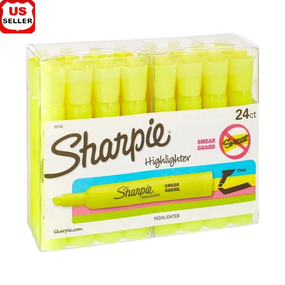 

Tank Style Chisel Tip Highlighters 24 Count Fluorescent Yellow Quick Drying Smear Guard Ink Odorless Smooth Gliding Markers