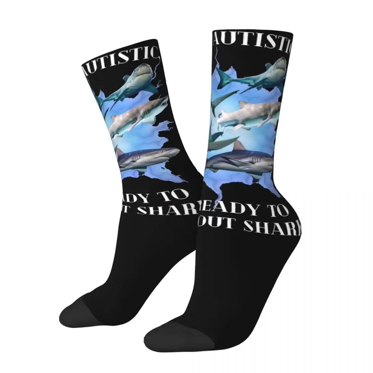 Fashion Women Socks Single Autistic And Ready To Talk About Sharks Merch Super Soft Graphic Stockings All Seasons