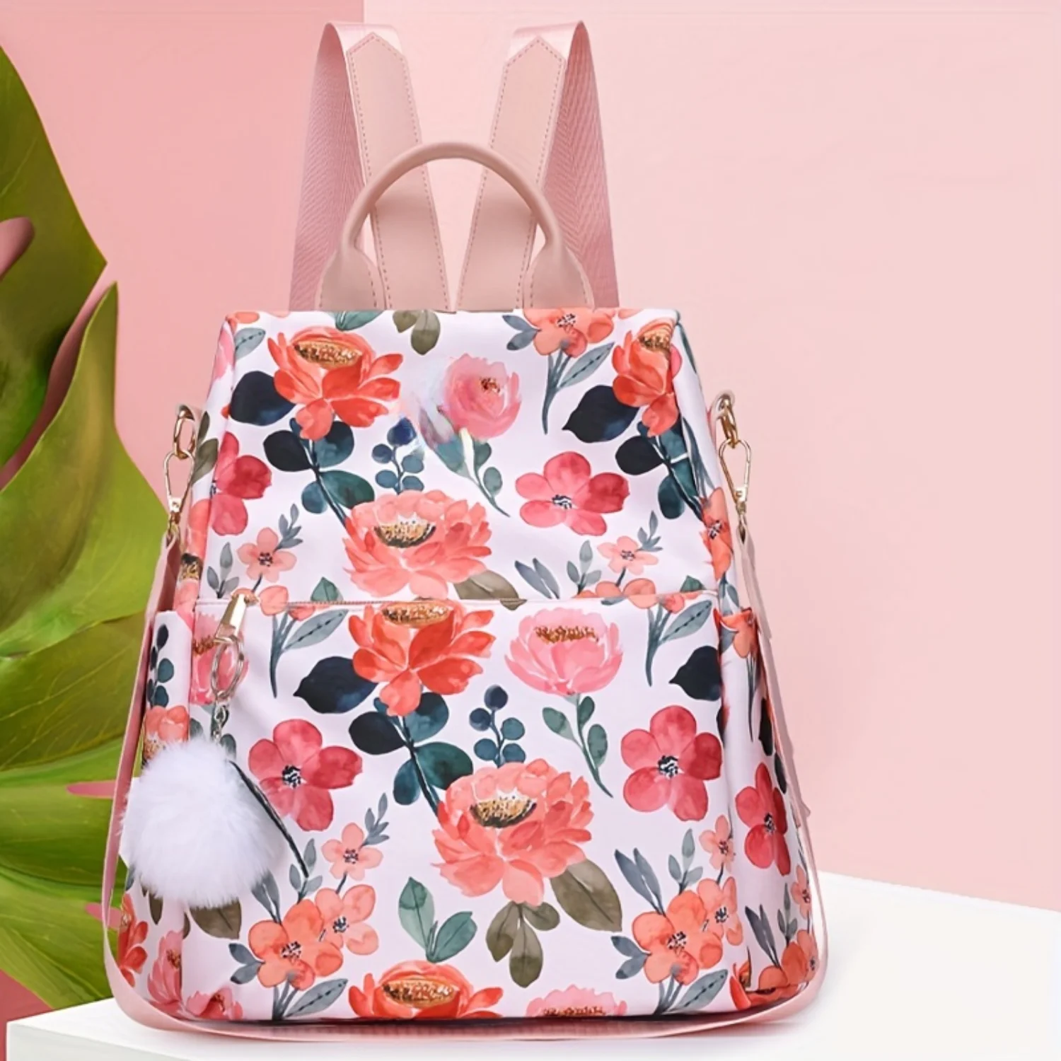 Flowers Pattern Backpack, Classic Chic Womens Convertible Backpack, Versatile Nylon Carry All Daypack Thermal bag Tent bag