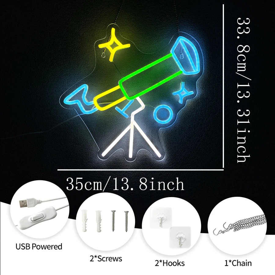 Astronomical Telescope Neon Sign For Wall Decor,Led Neon Light For Bedroom,Game Room,Man Cave,Bar,Club,Holiday Gift For Friends