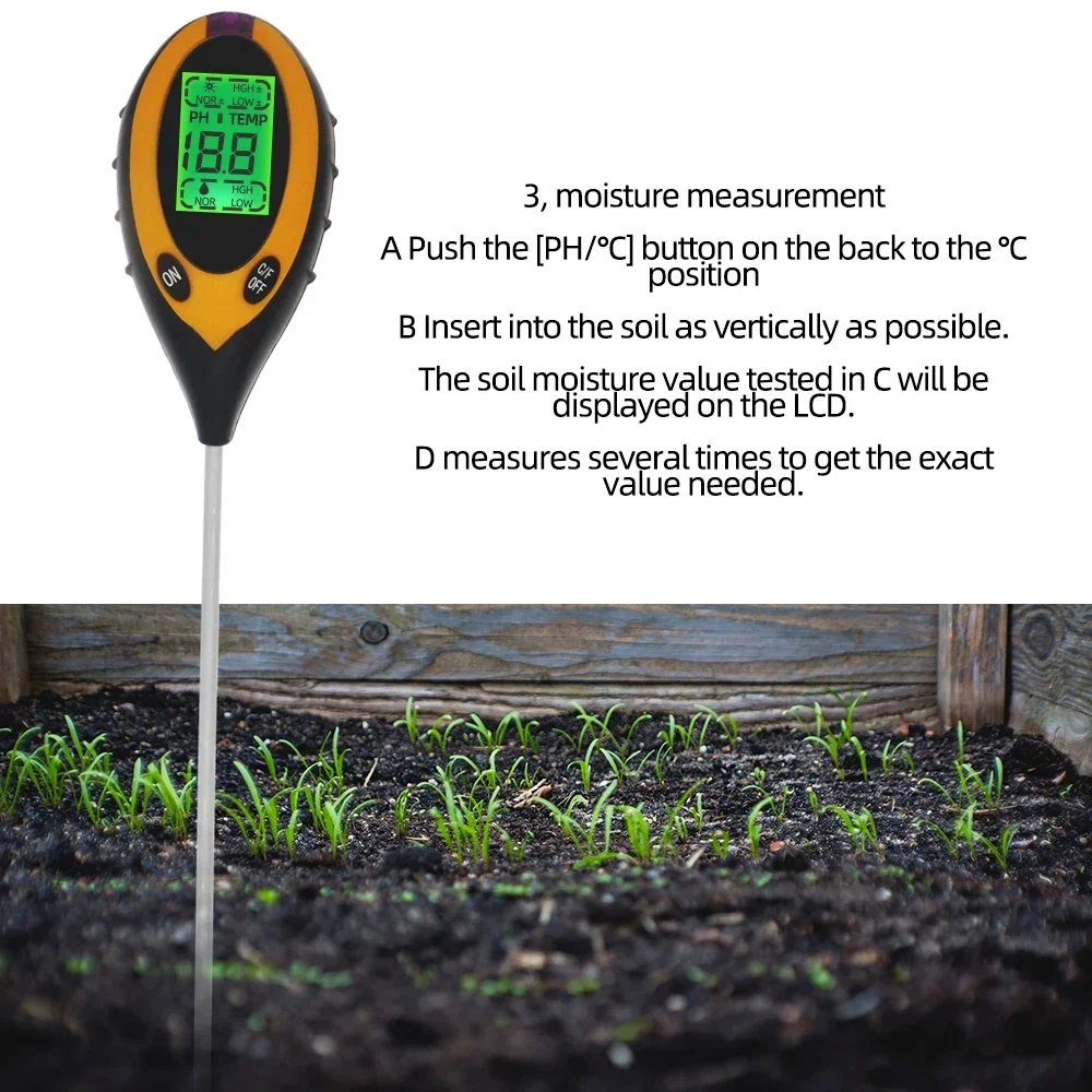 4 in 1 Soil Tester PH Moisture Temp Flower Meter Soil Moisture Monitor Acidity Measure Tool For Garden Plant