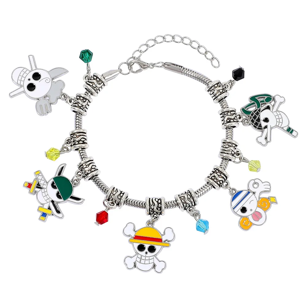 Cartoon One Piece Anime Charm-Armband Strohhut-Piraten Jolly Roger Anhänger Verstellbare Silberkette Schmuck-Accessoire