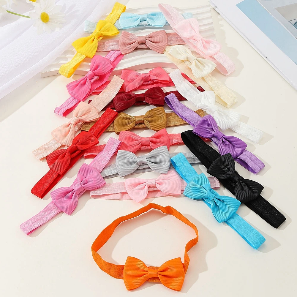 20PCS Ribbon Bows Baby Girls Headband Elastic Handmade Kids Newborn Infant Hairbands Toddler Hair Accessories Photo Props