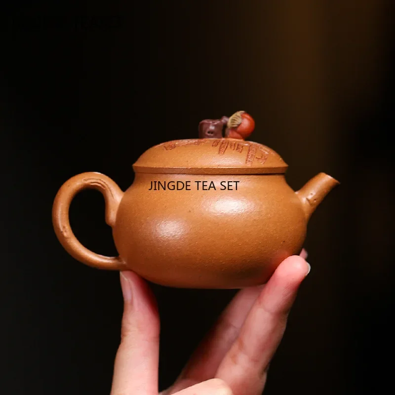 110ml Chinese Yixing Small Capacity Purple Clay Teapots Master Handmade Persimmon Tea Pot Raw Ore Beauty Kettle Zisha Tea Set