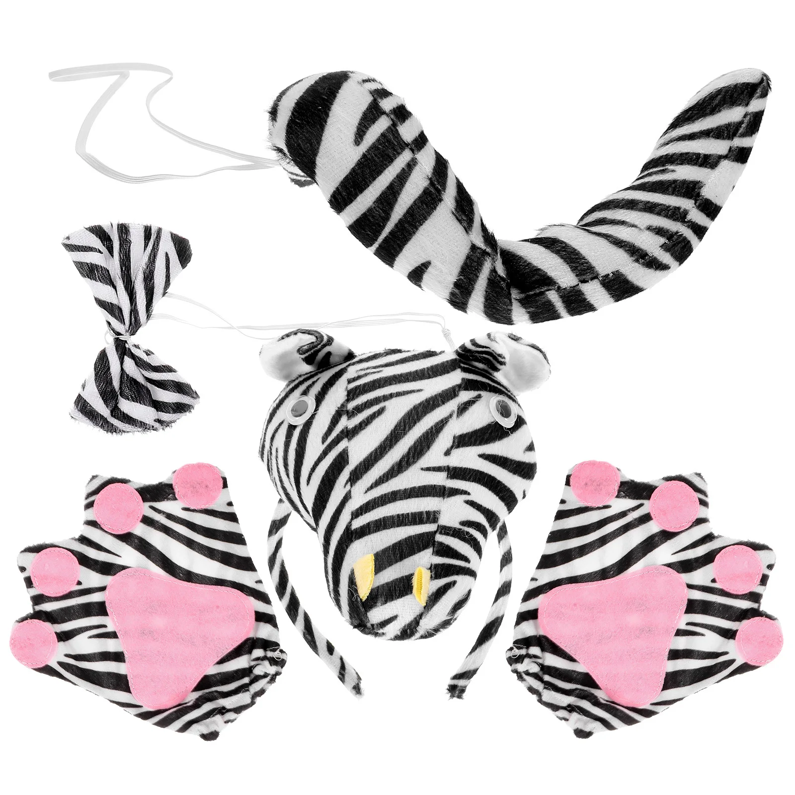 

1Set Zebra Costume Accessories Comfortable Cloth Headband Tail Bowtie Gloves Set Halloween Cosplay Parties Zebra Costume