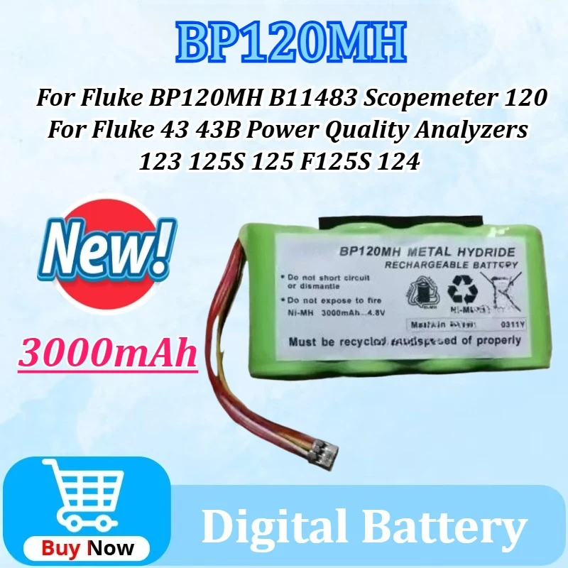 

New 4.8V 3000mAh Battery for Fluke BP120MH B11483 Scopemeter 120 for Fluke 43 43B Power Quality Analyzers 123 125S 125 F125S 124