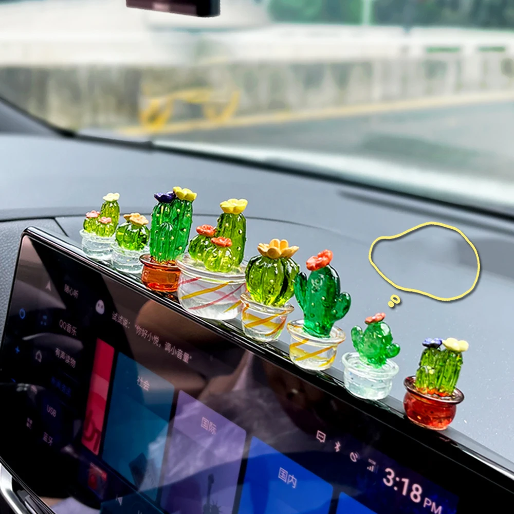 Multiple Sets Cartoon Resin Simulation Succulent Plant Decorations Car Rearview Mirrors Navigators Screen Panda Bear Accessories