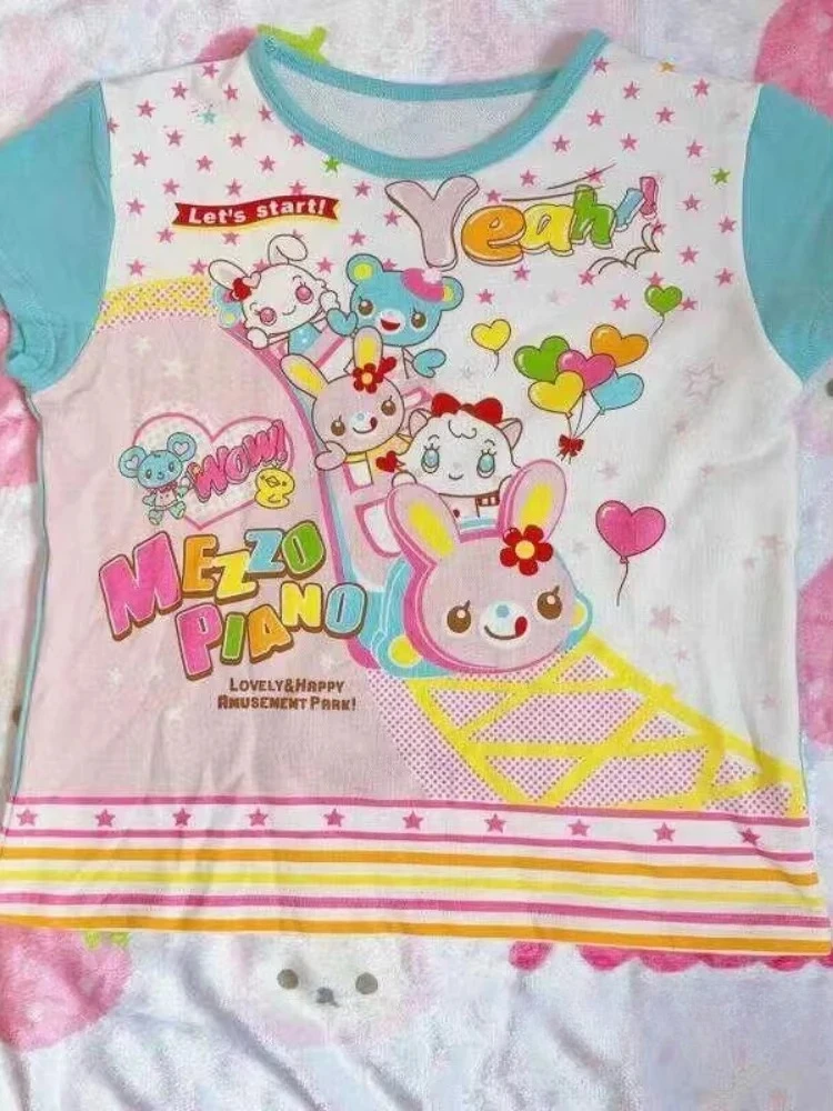 الصيف اليابانية Kawaii تي شيرت الفتيات النساء المطبوعة لطيف تيز أبلى ثقافة فرعية Y2k المحاصيل القمم عادية لطيف تي شيرت اليابانية