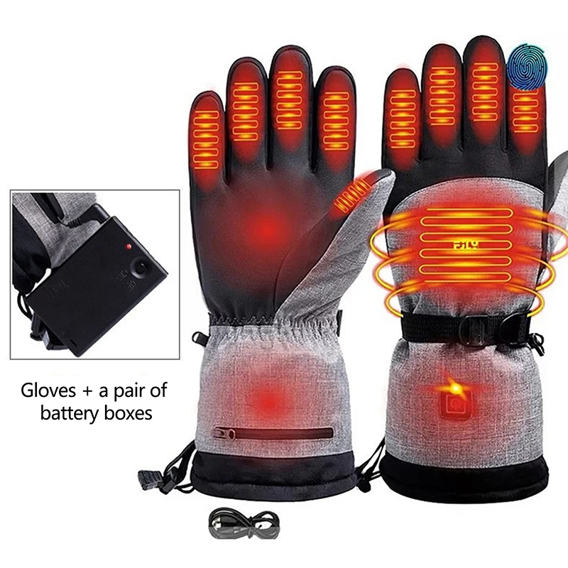 1 Set Touch Screen Motorcycle Heated Gloves Skiing Outdoor With Battery Case Non-slip Winter Warm Heated Waterproof Gloves