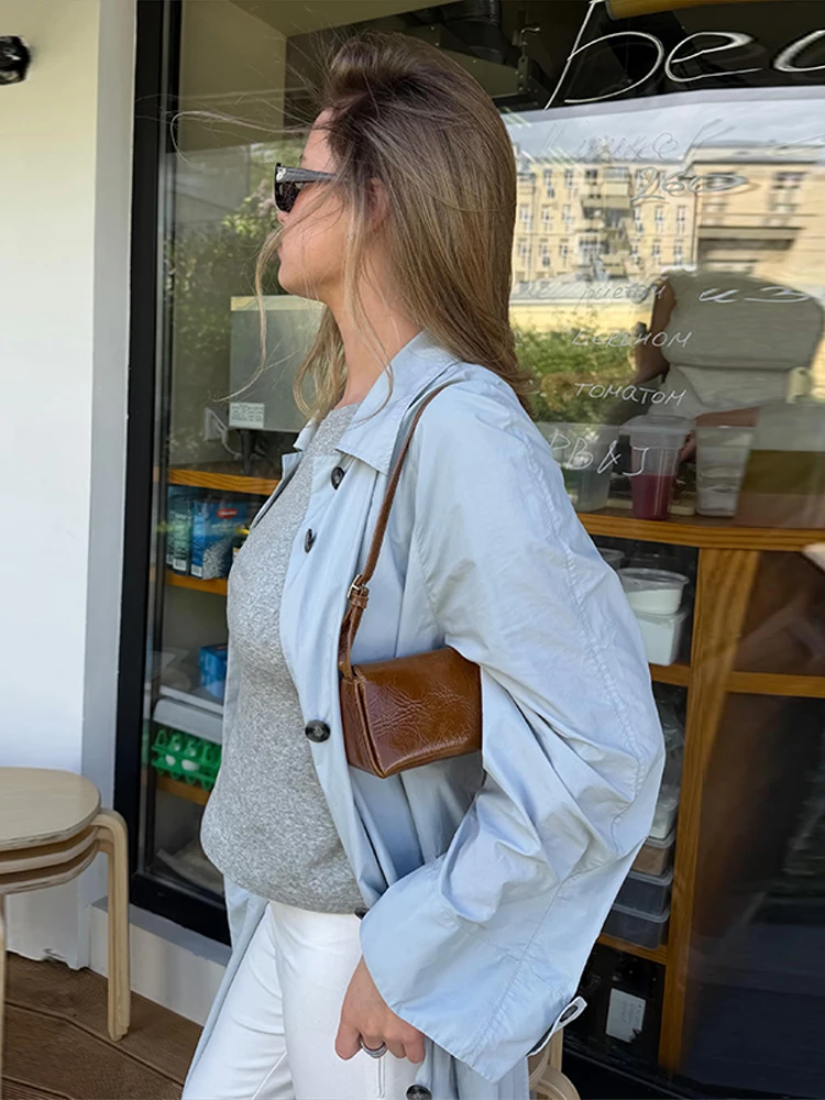 Damenjacken mit Revers, Einreihig mit Gürtel, Dünne Trenchcoats, Streetwear für Frauen, Langarm, Einfarbig, Lockerer Mantel, Neue Damen-Oberbekleidung – Detail 27