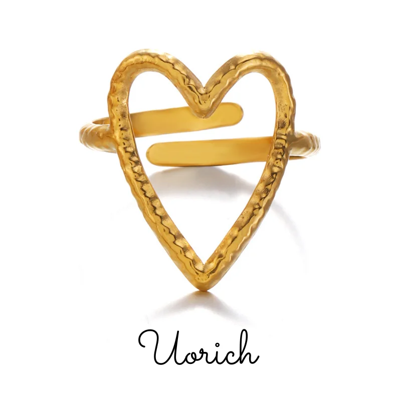 Uorich Classic Simple Stainless Steel Gold-plated Love Hollow Ring for Women Non-fading Waterproof Jewelry Valentine's Day Gifts