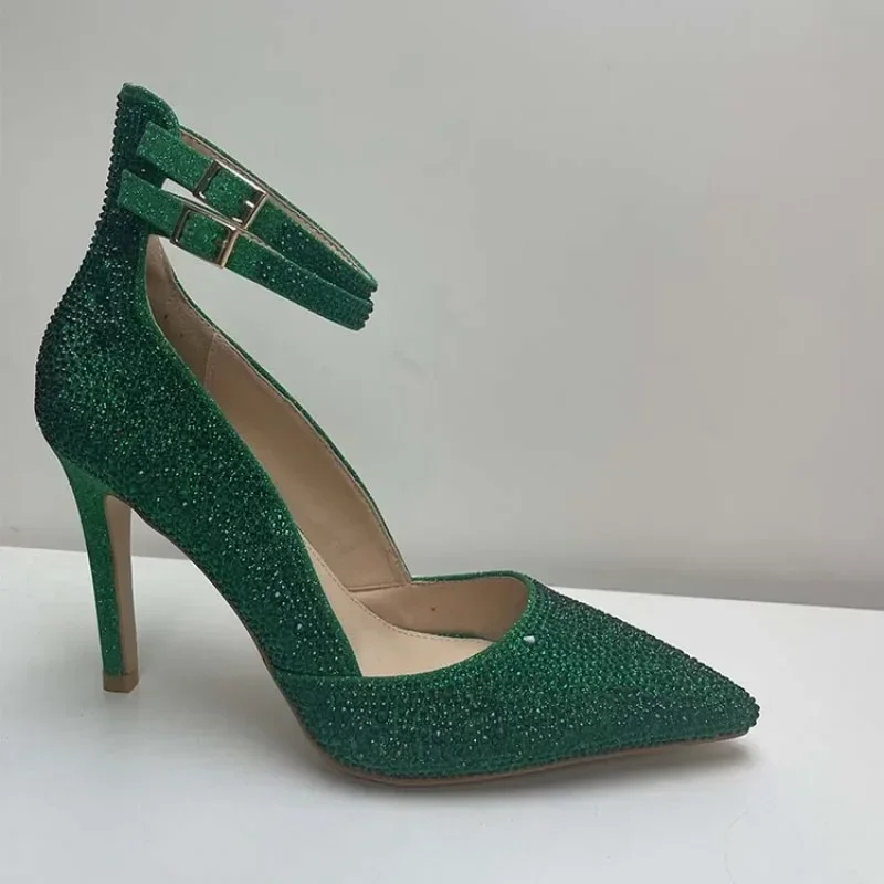 Fivela de cinto de diamante feminina salto alto, moda primavera e verão, doce cor doce, sapatos nus sexy, viajante profissional, 43