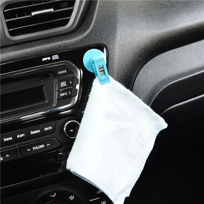 2pcs Black Plastic Car Window Sunshade Curtain Clip Glasses Card Ticket Towel Removable Suction Cup Holder