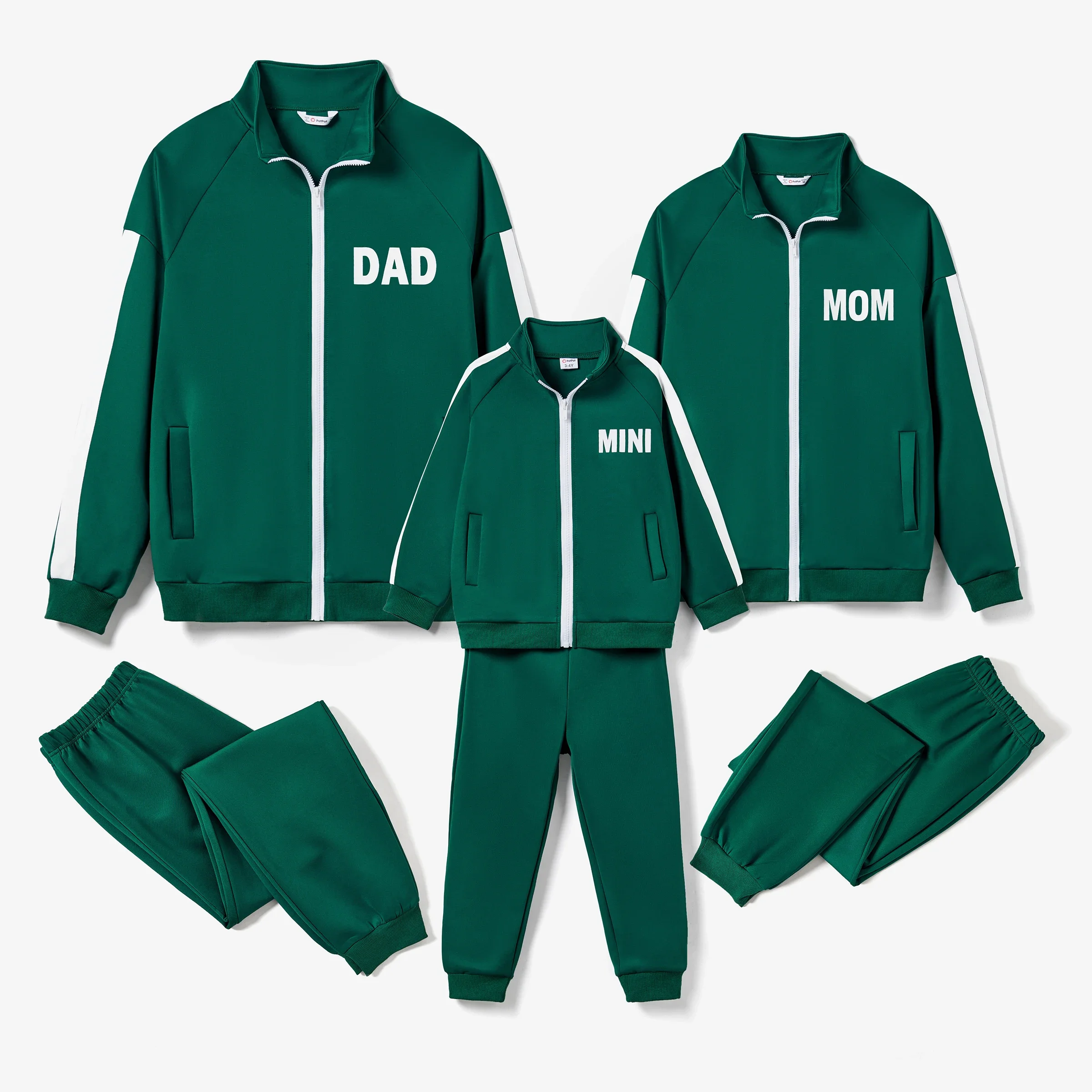 PatPat Family Matching Green Zipper Coat Tops and Pants Tracksuits Sets Soft and Comfortable  Perfect for Outings