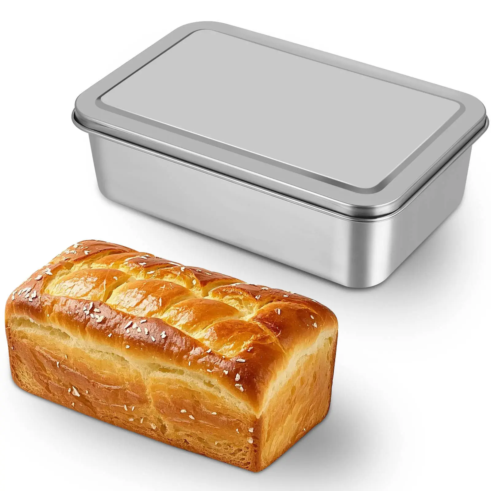 

Высокопроизводительная форма для выпечки из нержавеющей стали с крышкой, глубокий противень для хлеба, пиццы, печенья, тортов, металлическая форма для выпечки