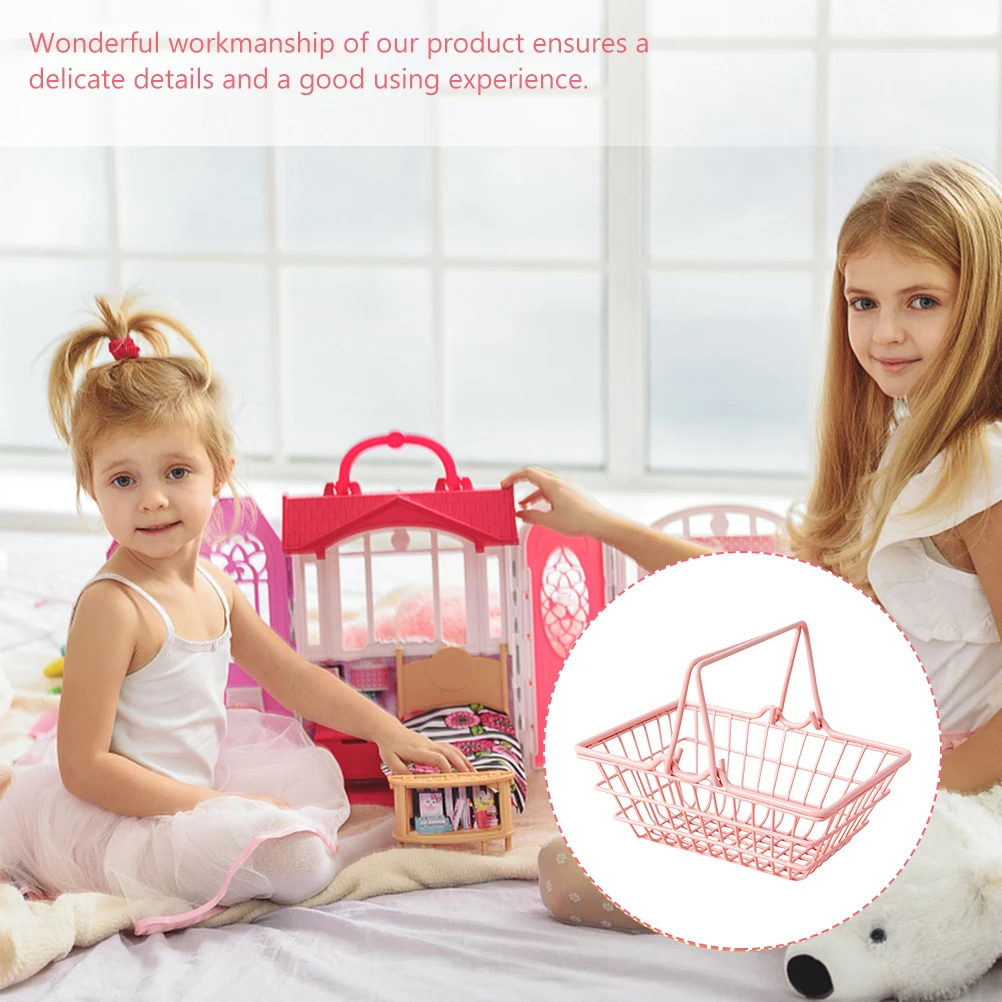 

1pc Pink Mini Basket Handheld Metal Small Size Lightweight Mini Shopping Basket Prop Home Decor Photo Prop Storage Toy