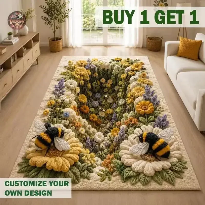 VIKAMA Stone Garden Tulip Scroll Flannel Area Carpet Non Slip Floor Rug for Living Room Soft Plush Cozy Decorative Home Decor