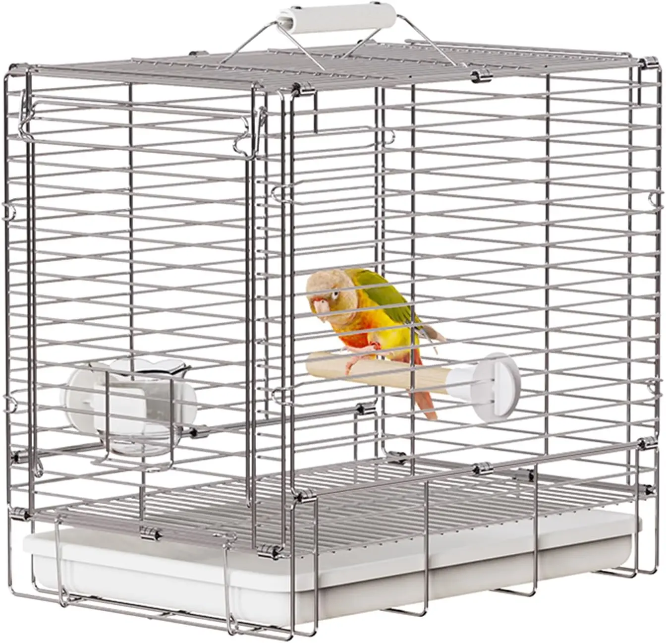 

304 Stainless Steel Portable Folding Bird Travel Cage with Feeder Cups & Perch for Small Birds