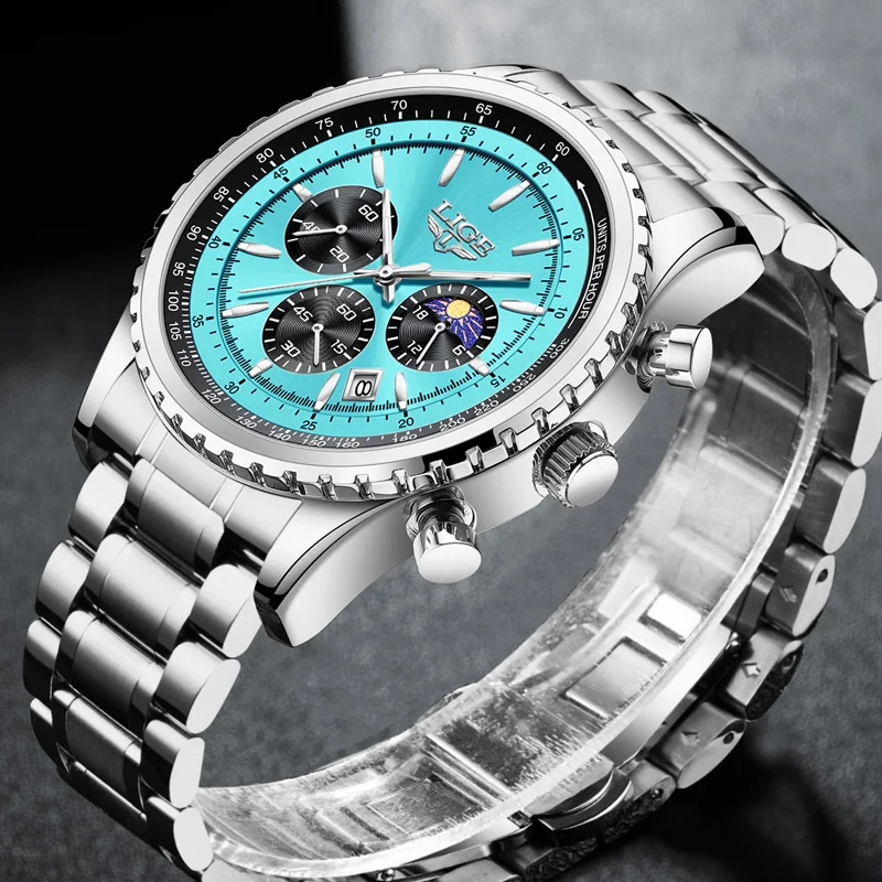 LIGE Top Brand Luxury Mens Watches Quartz Man Watch Waterproof Luminous Watch for Men Date Chronograph Sport Wristwatch+Gift Box