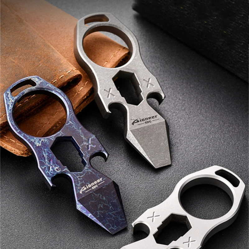 

EDC Titanium Alloy Multi-Function Small Tool Wrecking Bar Crowbar Portable Keychain Mini Bottle Opener Pocket Gadget