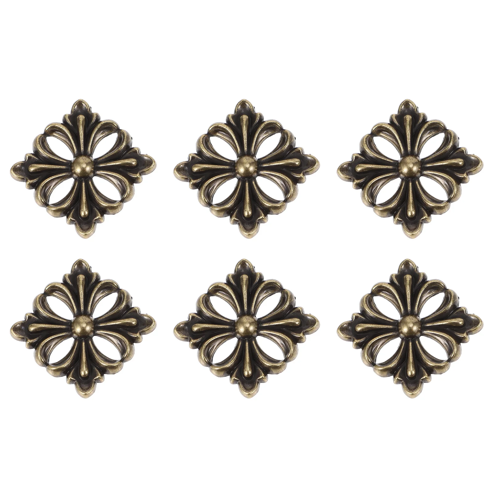 6 Pcs American Square Flower Vintage Decor Furniture Decorative Plate Metal Metallic Parts