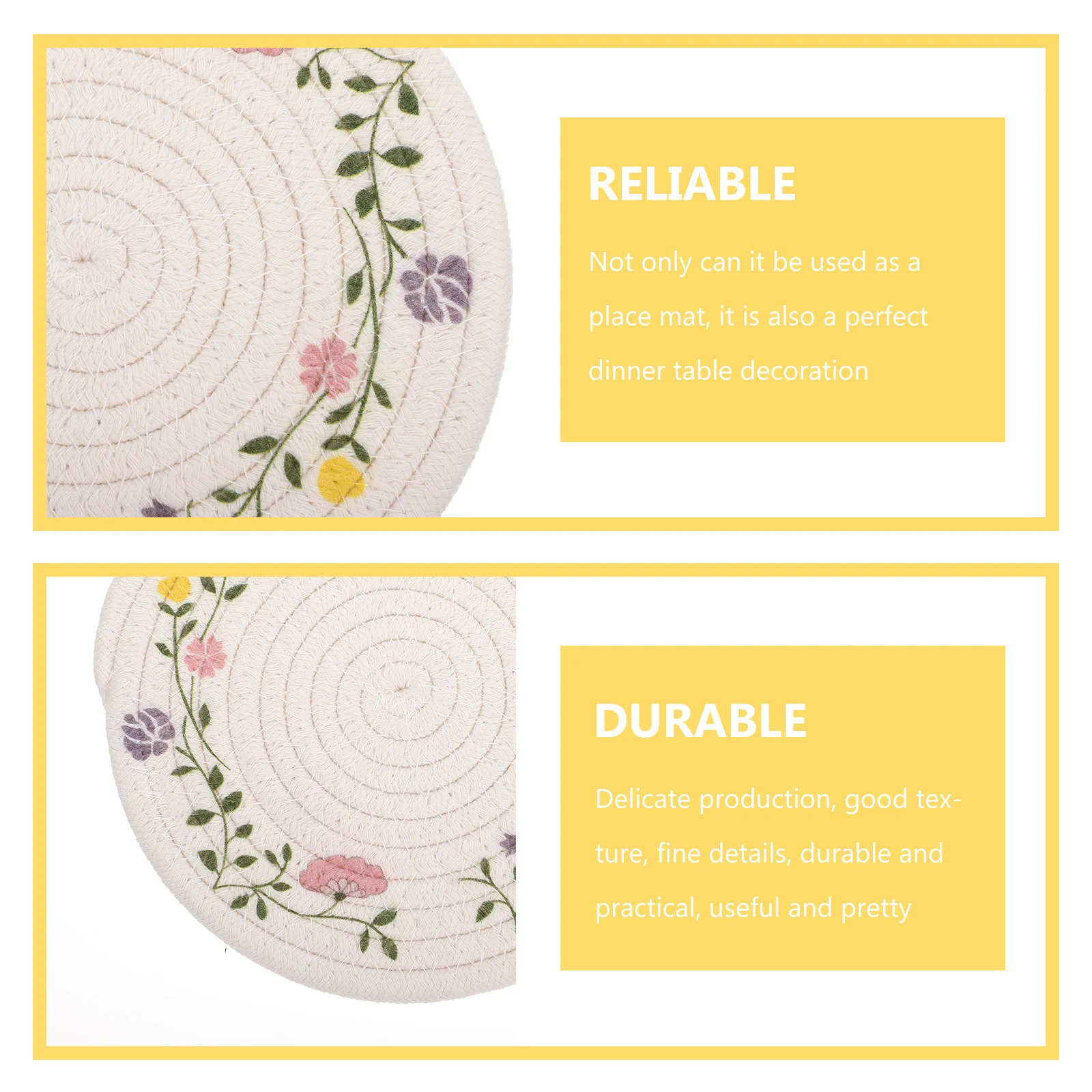 2Pcs Round Shape Placemats High-Grade Cotton Heat-Resistant Mats Floral Print Bowl Pads for Dining Table Household Pot Cushions