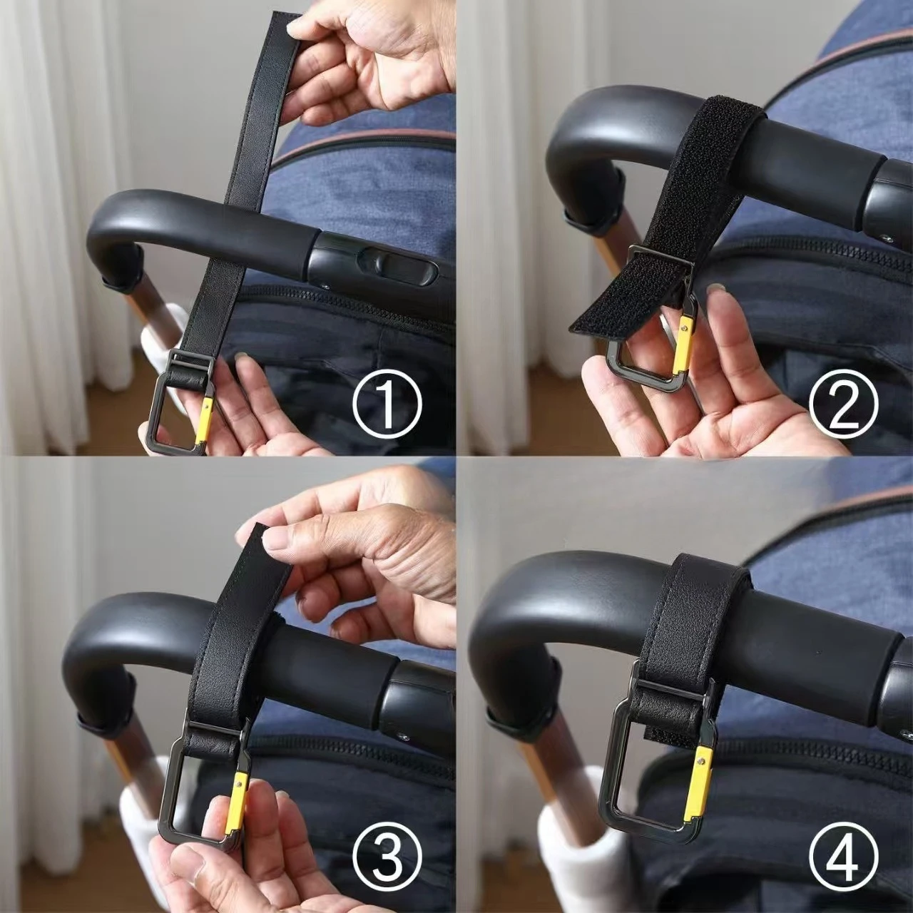 Baby-Kinderwagenhaken aus PU-Leder, Verstellbare Kinderwagenhaken, Trolley-Organizer, Wickeltaschenhalter, Kinder-Reise-Kinderwagen-Zubehör – Detail 6