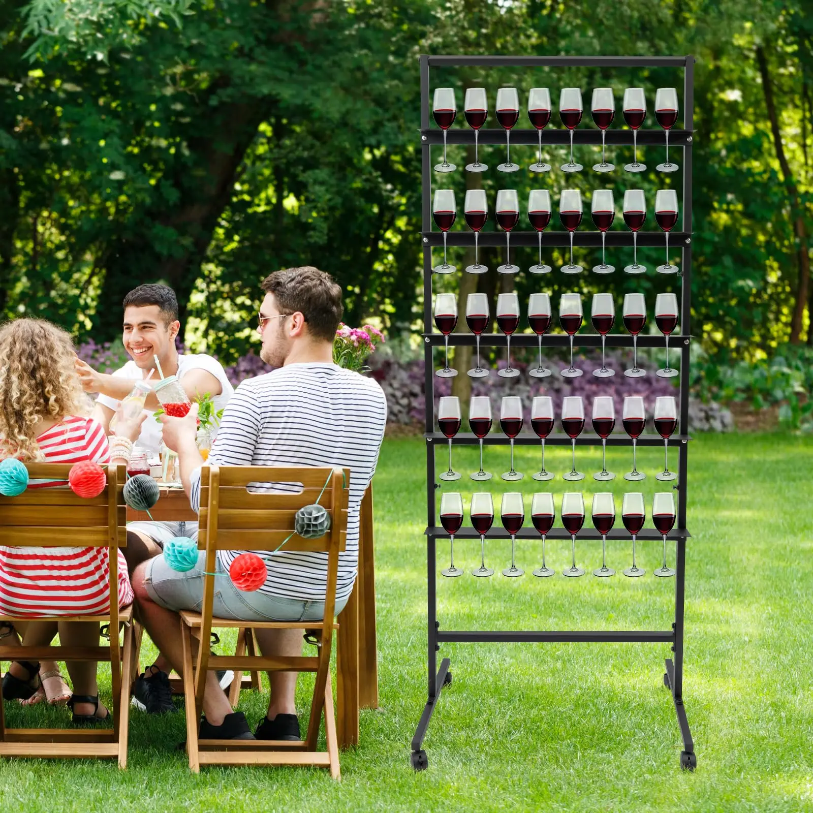 برج الشمبانيا الصلب ذو 5 طبقات، حامل عرض المزامير، رف ستيمواري زجاجي للنبيذ للبار، الزفاف، الحفلات، الفندق، المطعم (أسود)