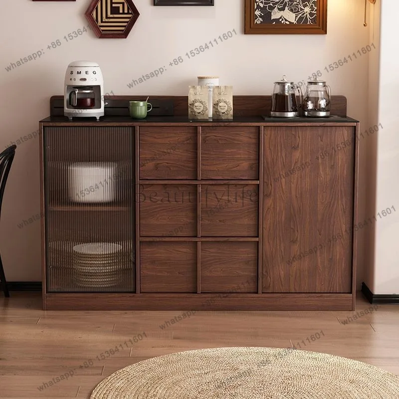 Nordic solid wood dining side cabinet household living room locker tea bar cabinet integrated against the wall tea bar cabinet