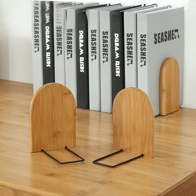 Nature Bamboo Bookends Desktop Organizer Office Home Book Ends Book Stand Holder Shelf Bookrack Office Accessories