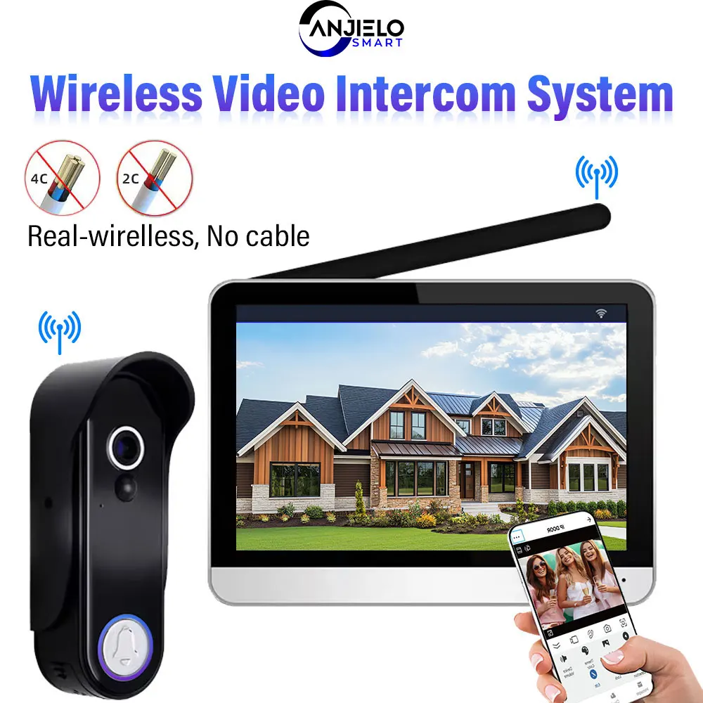 ANJIELO Tuya Smart 1080P Wireless Video Intercom System for Home Apartment Doorbell Wireless 160-degree Wide Angle