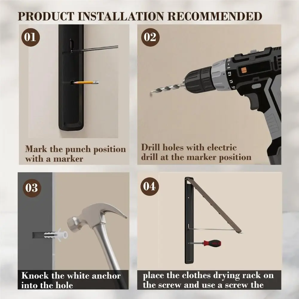 Aluminum Material Foldable Clothes Drying Rack Multi-Functional Space Saving Design Wall Mounted Rack Stretchable Pole