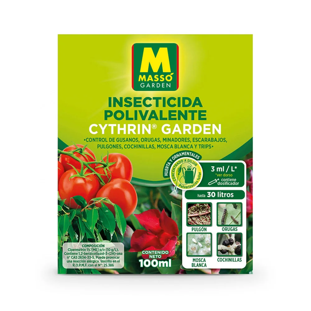 Insecticida Polivalente Masso 100Ml. Control De Pulgones, Orugas, Moscas Blancas, Trips, Escarabajos, Mosquitos, Etc.