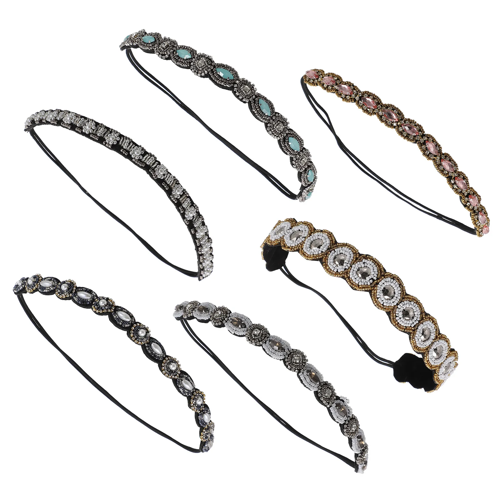 

6Pcs Rhinestone Headband Crystal Hair Bands Elastic Hair Jewelry for Women Holiday Birthday Accessories Crystal Headband