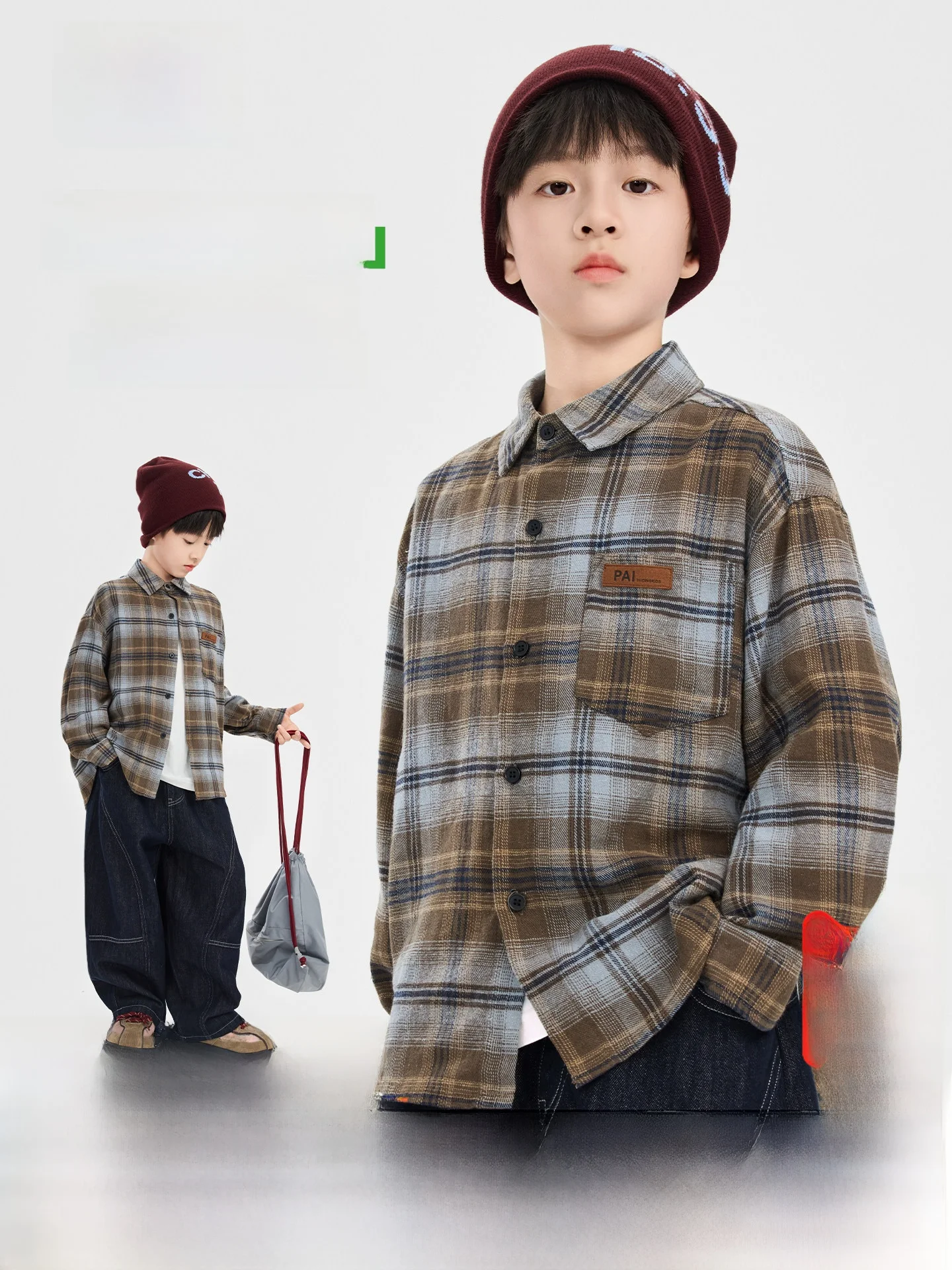 Boys' Retro Plaid Pure Cotton Long Sleeve Shirt Korean Style Fashionable Children's Clothing Spring Autumn Seasonal Basic Pack