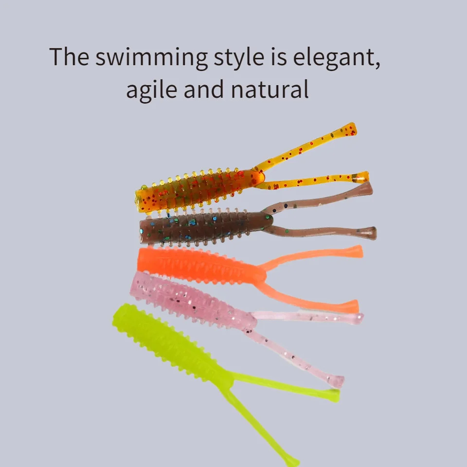 MUKUN 20PCS Micro Soft Fishing Lure 0.4g/40mm Rock Fishing Bait Soft Worm Wobbler Artificial Fishing Accessories