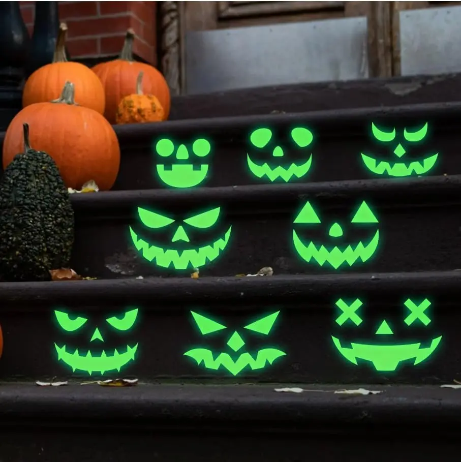 Spooky Halloween Glow in the Dark Sticker Decal for Wall Decor Ghost Face Pumpkin Party Holiday Celebration Decorations