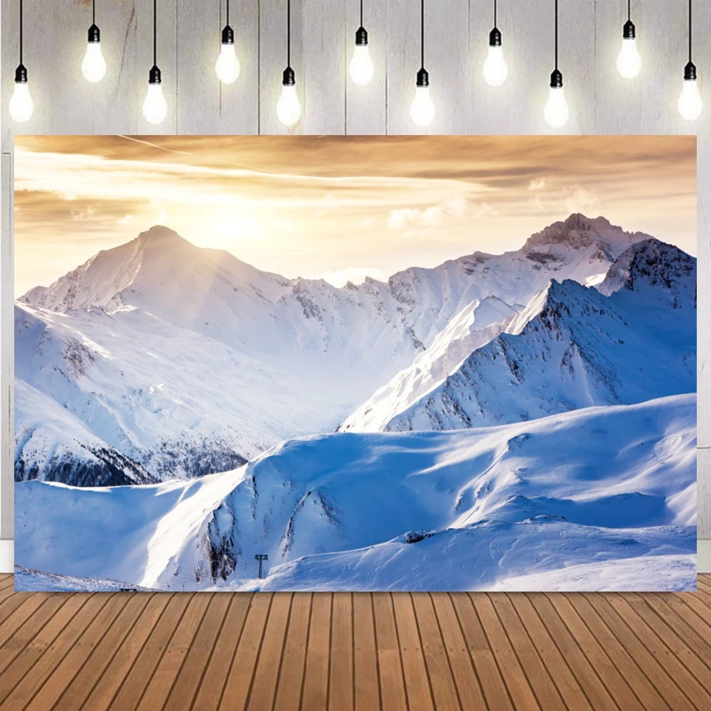 Winter Blue Sky White Clouds Photography Background Ice Frozen World Castle Snow Mountains Birthday Party Decor Photo Backdrop