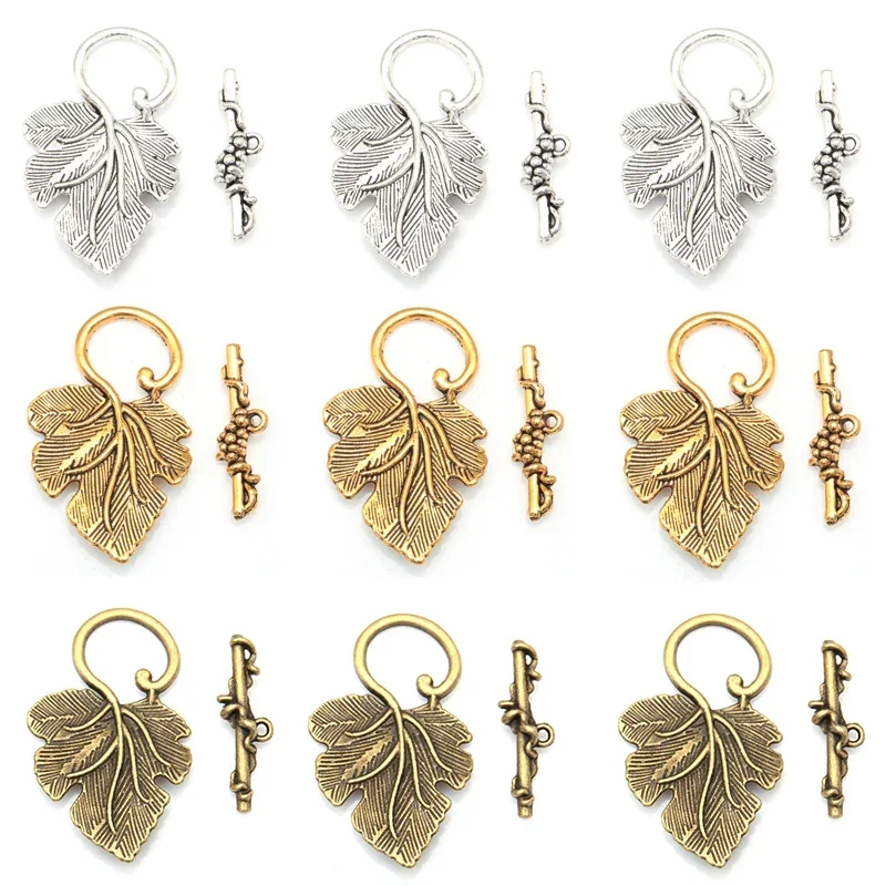 Wholesale 10Set Tibetan Silver plated Grape Leaf Toggle Clasps Connectors Grapes Clasps Hooks for Jewelry Making DIY