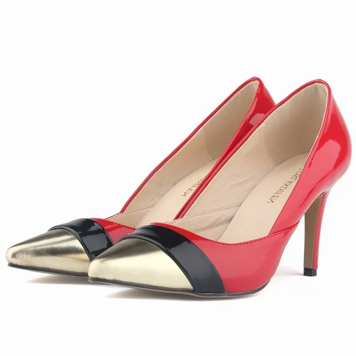 

Women Mixed Color Trend Pumps Red Fashion Pointed Toe Heel Elegant Stiletto Party Ladies Wedding Shoes Female High Heels A0057