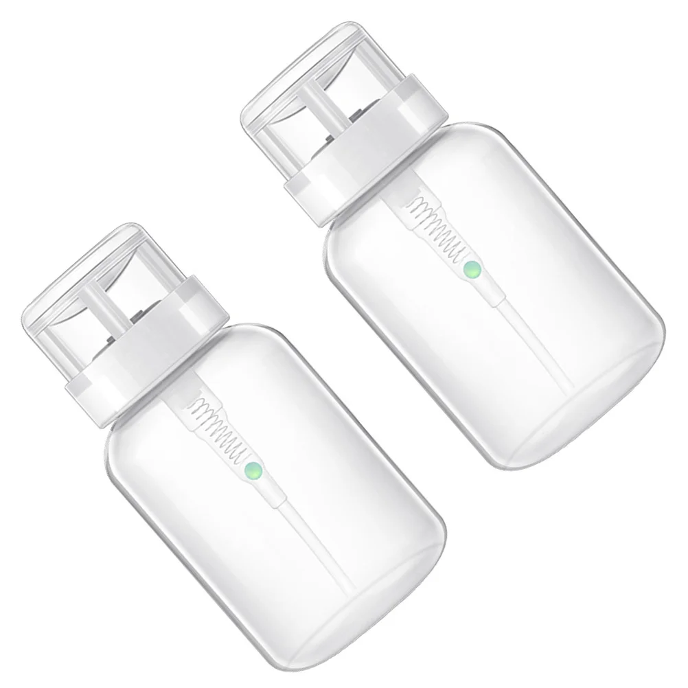2Pcs Nail Polish Remover Press Bottles Lockable Design Subpackage Pump Dispenser Bottles Black White Neck Easy Use Prevent Waste