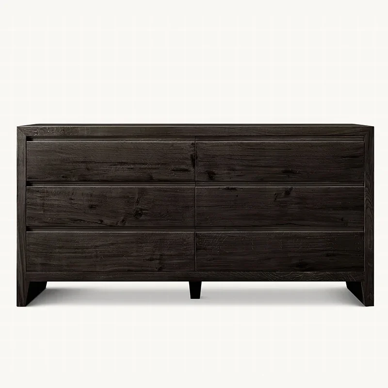 Retro solid wood 6 drawer dresser, faux old oak bedroom locker