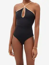 Fato de banho pendurado para mulheres, moda praia estilo praia, maiô sexy sem costas, maiô monocromático, 1 peça